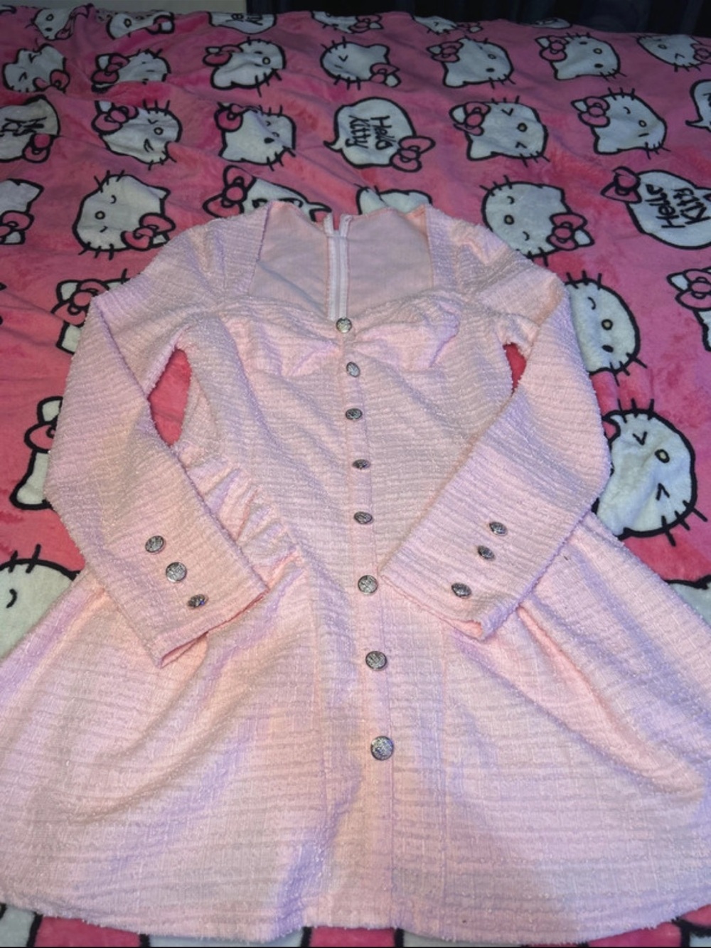 SHEIN Pink Textured Button-Front Mini Dress